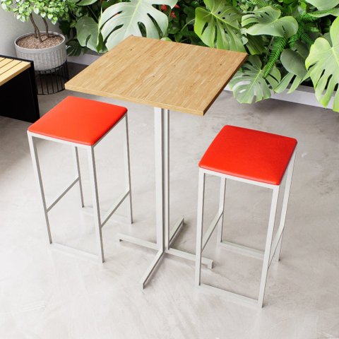 Conjunto Mesa Alta Bar Bistrô Quadrada Pinus 2 Bancos Estofado Don Castro Decor