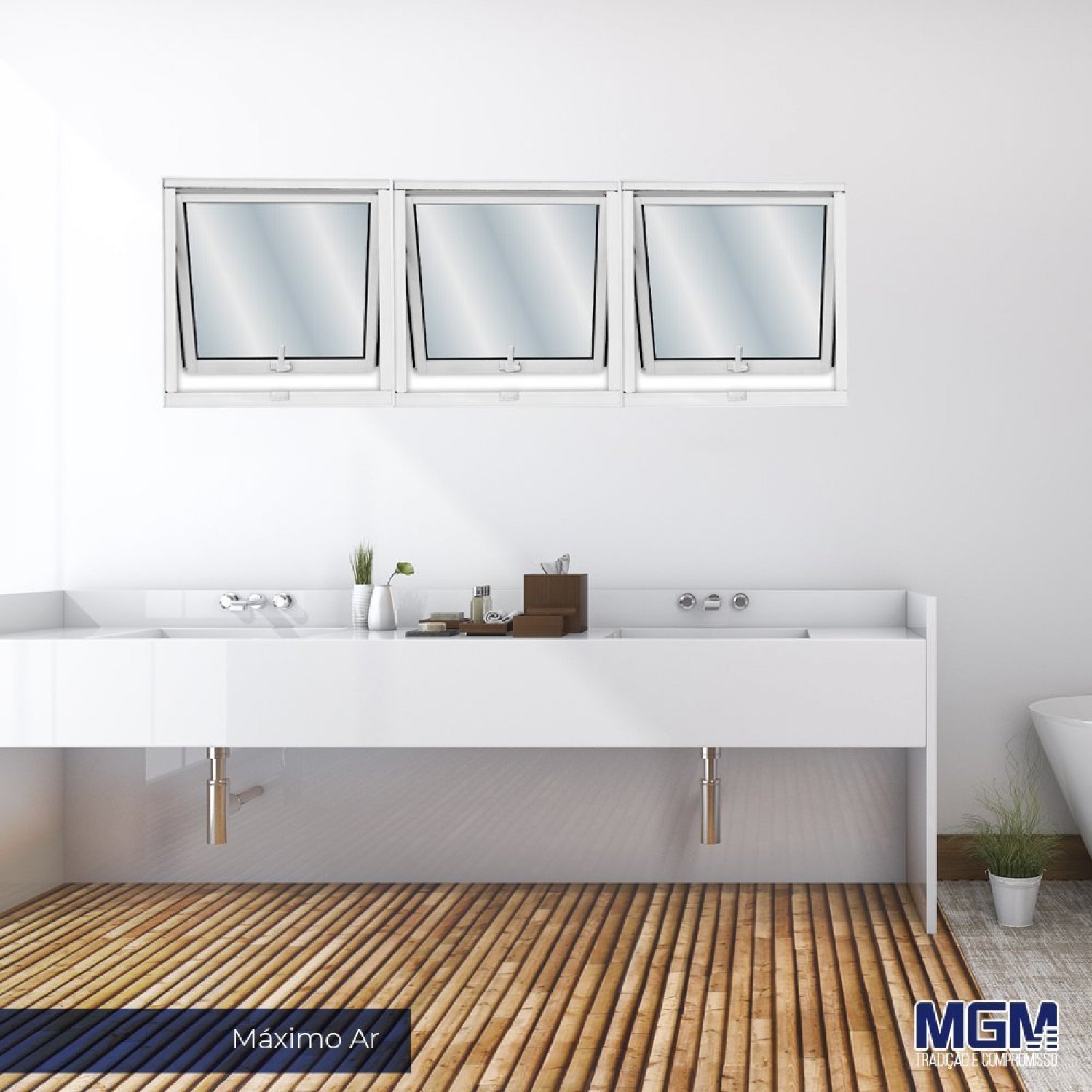 Janela de Alumínio Máximo-Ar 60x60cm com Grade e Vidro Mini Boreal Soft MGM Branco