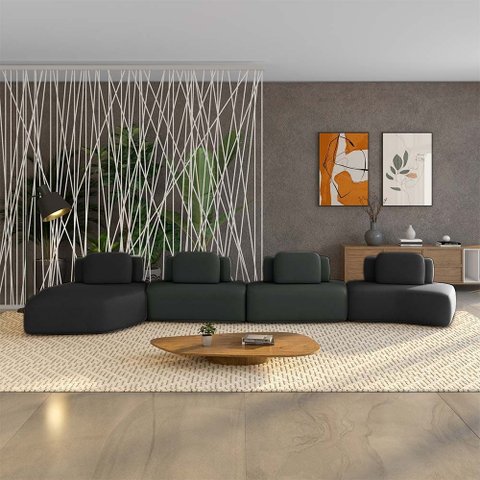Sofá Ilha Sala de Estar Dakota 4 Módulos 626cm Encostos Almofadas Soltas Veludo Preto/cinza G33 - Gr