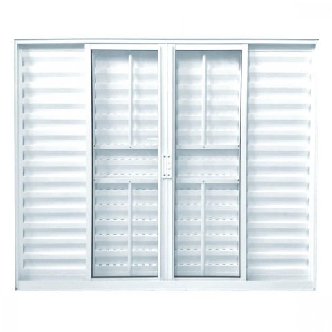 Janela de Alumínio Veneziana 100x120cm 3 Folhas 1 Fixa com Grade e Vidro Liso Soft Plus MGM Branco
