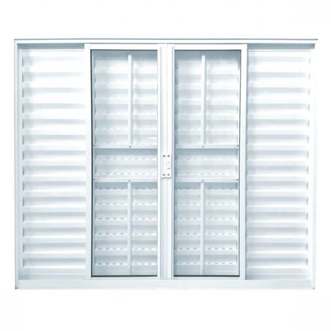 Janela de Alumínio Veneziana 100x120cm 3 Folhas 1 Fixa com Grade e Vidro Liso Soft Plus MGM Branco