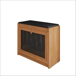 Sapateira Banco de Madeira Almofadado Corino Porta Palinha Rattan Basculante Plenitude Cor:preto - 4