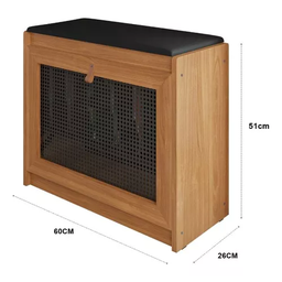 Sapateira Banco de Madeira Almofadado Corino Porta Palinha Rattan Basculante Plenitude Cor:preto - 5