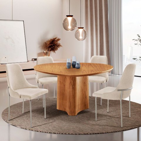 Sala de Jantar Mesa Selene Tampo 135cm Laminado com 4 Cadeiras Vicenza Moderna Mobilia