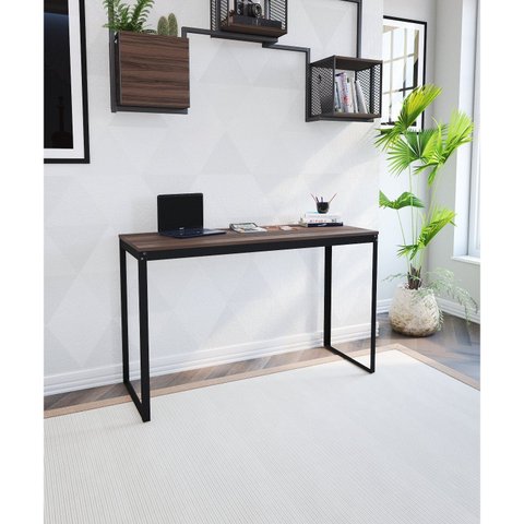 Escrivaninha Mesa Escritório 110x55 110cm Preto Fosco e Nogal
