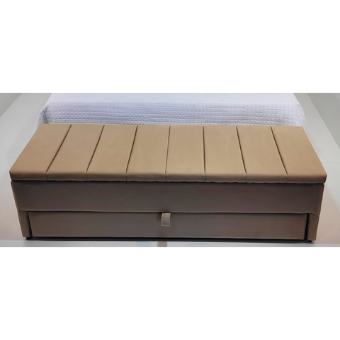 Puf Baú (Sapateiro) Gaveta Tamanho Casal 140x50x45cm Cor Bege - Modelo Livert