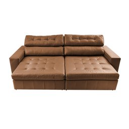 Sofá de Couro Legítimo Retrátil Automático 2,95m Cama Inbox Gran Vitaly softgel d40 Mel - 5