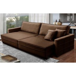 Sofá Retrátil e Reclinável 2,30m Karina Veludo Marrom Madelina Decor - 1