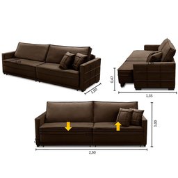 Sofá Retrátil e Reclinável 2,30m Karina Veludo Marrom Madelina Decor - 2