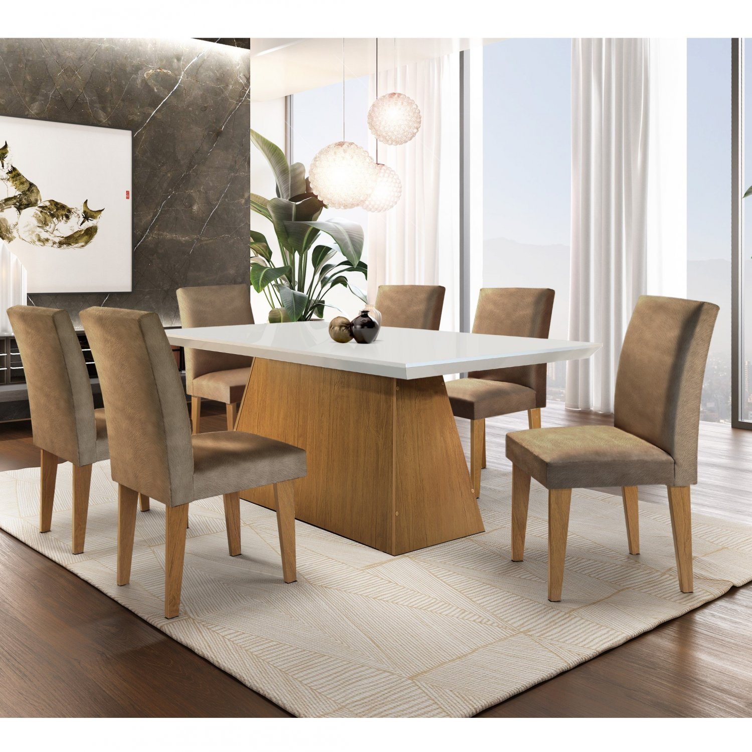 Conjunto Sala de Jantar Mesa com 6 Cadeiras Mariana Espresso Móveis - 1