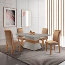 Ver imagem 7 de Conjunto Sala de Jantar Mesa e 4 Cadeiras Estofadas em MDF Suede Santorini Bege e Marrom Yescasa