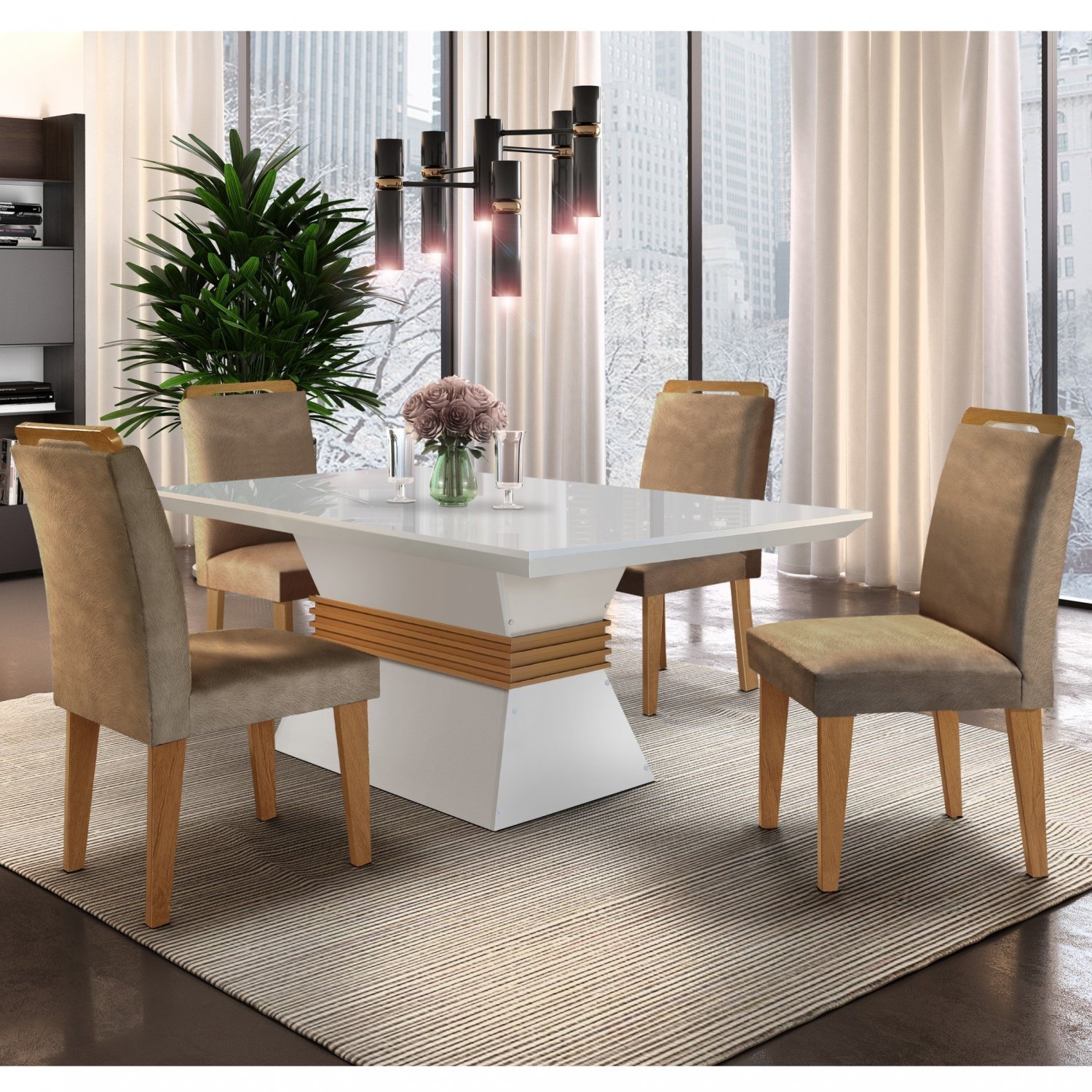 Conjunto Sala de Jantar Mesa e 4 Cadeiras Santorini Espresso Móveis