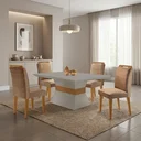 Ver imagem 1 de Conjunto Sala de Jantar Mesa e 4 Cadeiras Estofadas em MDF Suede Santorini Bege e Marrom Yescasa