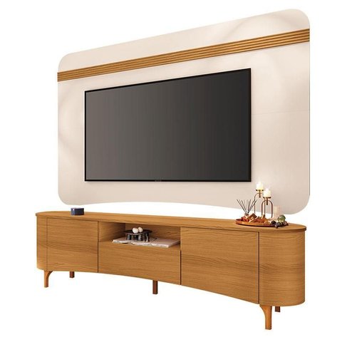 Rack Bancada Elara Cinamomo com Painel Armony Off White Cinamomo - Hb Móveis