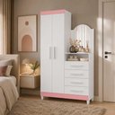 Ver imagem 1 de Guarda Roupa com Cômoda Solteiro New Capri 2 Portas 4 Gavetas MDP Branco Rosa Flex 103cm