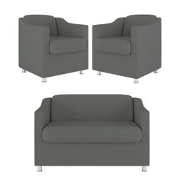 Kit 02 Poltronas Reforçada Clinica + Namoradeira Consultório Cor:Cinza - 2 Kit 02 Poltronas Reforçada Clinica + Namoradeira Consultório Cor:Cinza - 2