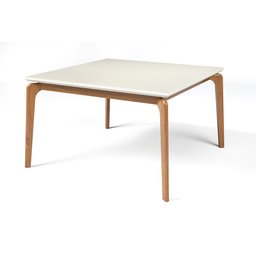 Mesa de Jantar Quadrada 135x135cm Madeira Maciça Tampo com Vidro Cirrus - Off White/imbuia - 1