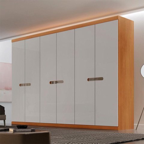 Guarda Roupa Casal Paris Mdf 6 Portas 6 Gavetas Moderna Naturalle-off White sem Pés