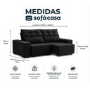 Ver imagem 2 de Sofá Retrátil e Reclinável com Molas Itália 2,00m - Preto