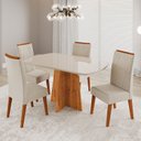Ver imagem 1 de Conjunto Sala de Jantar 4 Lugares Tampo Barril de Vidro/MDF Poligna Yescasa Bege/Mel/Off White