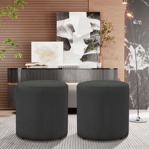 Kit 2 Puff Decorativo Sala de Estar Quarto Confortável Pés Madeira Viena Cinza