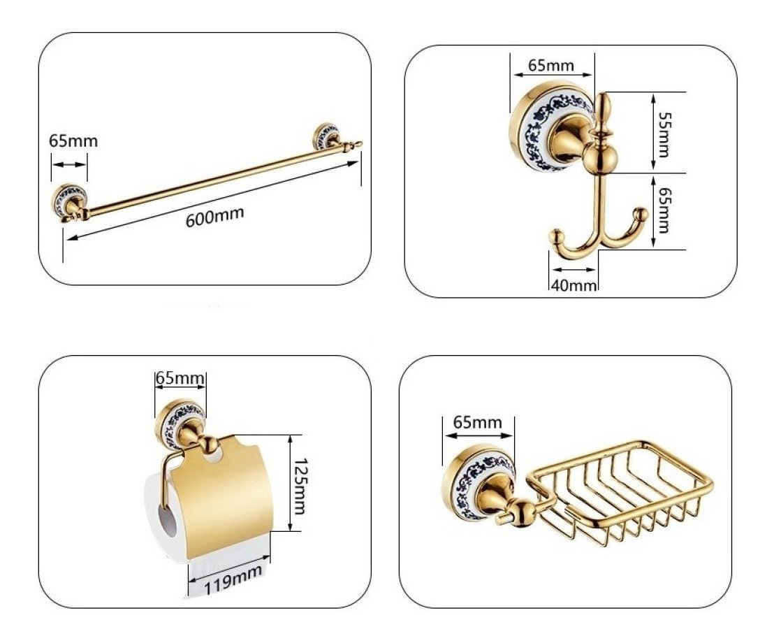 Kit De Acessórios Para Banheiro Dourado Com Pedra 4 Peças - 6