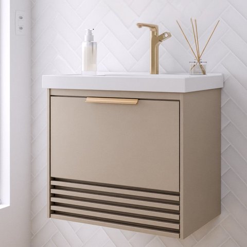 Gabinete para Banheiro 60cm com 1 Porta 1 Gaveta e Cuba de Embutir Maragogi