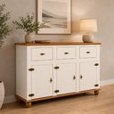 Ver imagem 4 de Kit Aparador Buffet 130cm com Cristaleira 2 Portas Vidro Alegra S05 Off White Nogueira - Lyam Decor