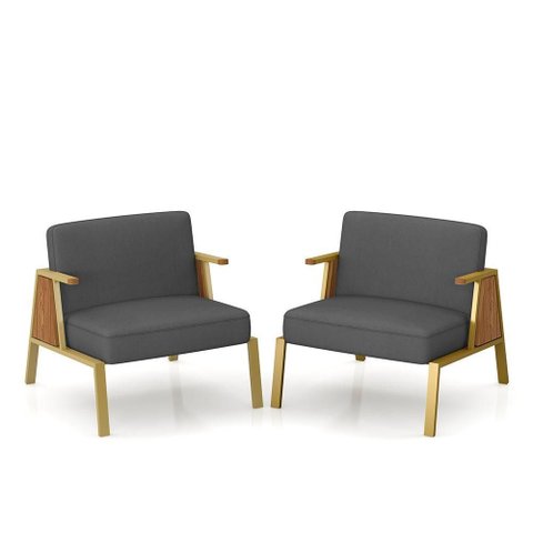 Kit 2 Poltronas Decorativa Newark Dourado/cinamomo/suede Cinza - M.a Dourado/cinamomo/suede Cinza