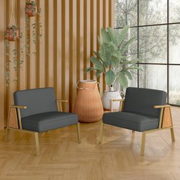 Kit 2 Poltronas Decorativa Newark Dourado/cinamomo/suede Cinza - M.a Dourado/cinamomo/suede Cinza - 2