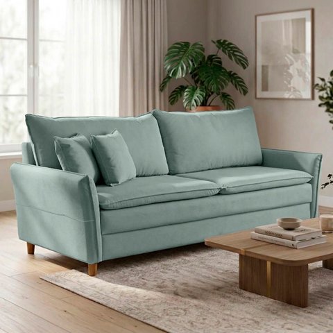 Sofá Living 3 Lugares Berlim 185cm Bouclê Confortável Moderno Braço Fino Sala Apartamento Recepção:V