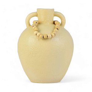 Vaso Decorativo Bege com Colar de Madeira Grande