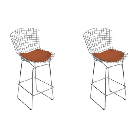 Kit 2 Banquetas Alta Bistrô Bertoia Cromada D70 com Assento Sintético Cobre