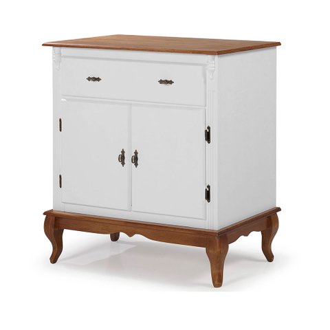 Balcão Buffet Aparador Florença 80cm 2 Portas 1 Gaveta Pés Luiz Xv - Laca Nude/ Imbuia