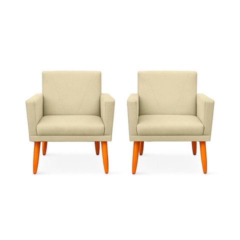 Kit 2 Poltrona Cadeira para Sala Confortável e Minimalista Paris em Suede
