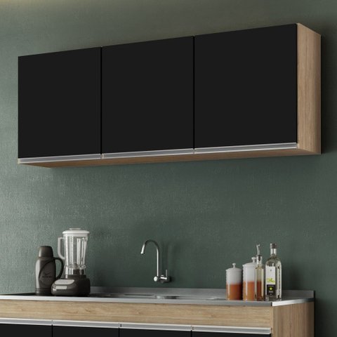 Armário Aéreo 150cm 3 Portas Argélia Castanho/Preto - Lumil