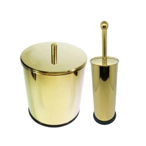 Kit Banheiro Lixeira Dourada 5l e Escova Sanitária France Fineza