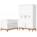 Ver imagem 1 de Jogo de Quarto Infantil Flip Guarda Roupa 4 Portas e Berço Americano Branco Fosco - Reller Móveis