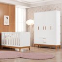 Ver imagem 2 de Jogo de Quarto Infantil Flip Guarda Roupa 4 Portas e Berço Americano Branco Fosco - Reller Móveis