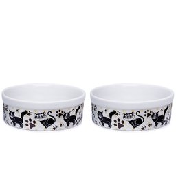 Kit Comedouro e Bebedouro de Porcelana 600ml Patinhas Gato - 1