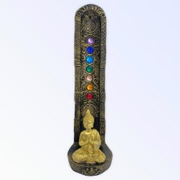 Incensário indiano dourado 7 chakras buda dourado 47161 vertical 22 cm em resina - 2