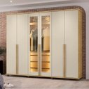 Ver imagem 1 de Guarda Roupa Belgica Cinamomo Off White 06 Portas Casal com 02 Portas Vidro Reflecta LED e Pes