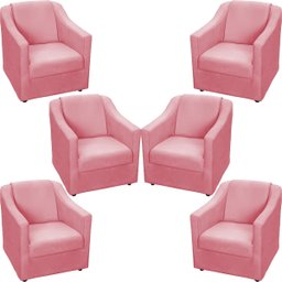 Kit 6 Poltronas Decorativas Para Sala De Espera Recepção Escritório Consultório Suede - 1