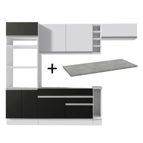 Armário de Cozinha Completa 290cm Branco/Preto/Branco Safira Madesa 14