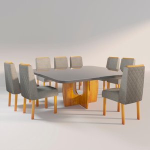 Sala de Jantar 135x135 MDF/Vidro 8 Cadeiras Stella Bom Pastor
