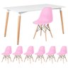 KIT - Mesa de jantar retangular Eames 80 x 140 cm branco + 6 cadeiras Eiffel DSW Rosa claro - 1