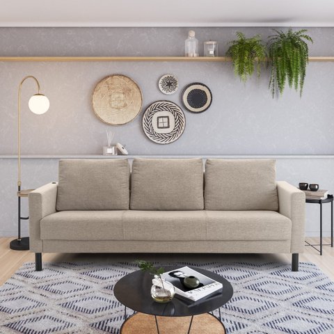 Sofá 3 Lugares com USB em Linho Antúrio CabeCasa MadeiraOriginals