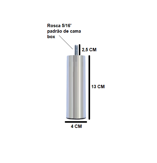 Kit 7 Pés de Cama Box ou Baú Queen King Tubo Cromado 13cm - 2