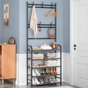 Ver mais imagens de Cabideiro Sapateira Prateleira Organizadora Metálica 5 Níveis para Calçados Chapéu e Roupas - Preta