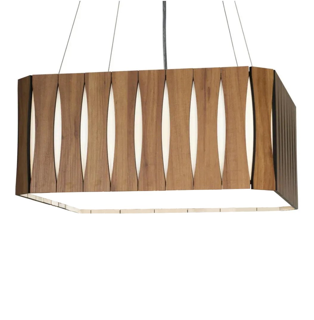 Luminária Pendente Quadrado de Madeira Amêndola Wood Iluminação Quadrado Ripado Amêndola 60 Cm - 1